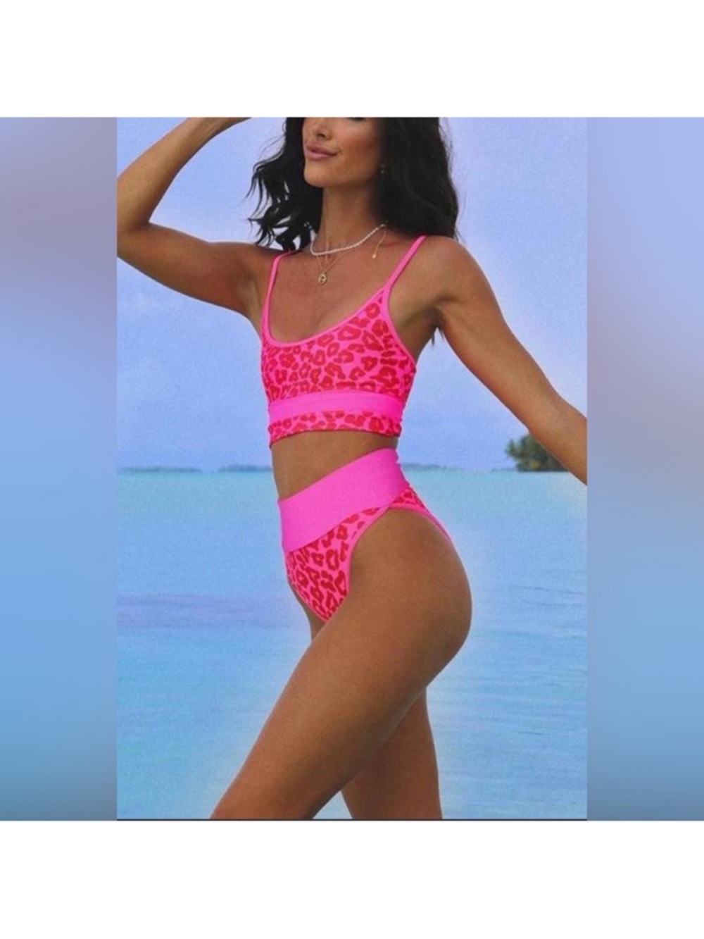 Beach Riot Hot Pink Leopard High-Waist Bikini Set